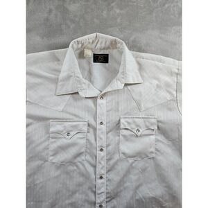 Vintage Dickson Jenkins Western Shirt Mens 19 White Striped Short Sleeve Cowboy